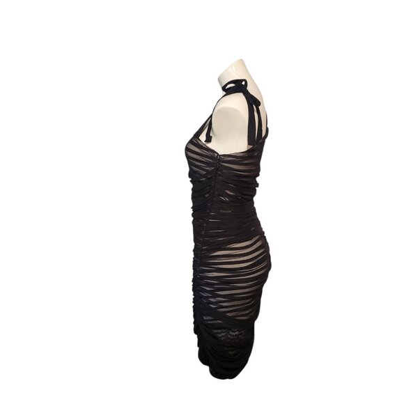 BCBG Max Azria Cocktail Dress Striped One Shoulder Size Medium Black White - Picture 8 of 10